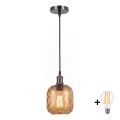 BRILAGI - Lámpara colgante LED con cable RETRO GLASS 1xE27/60W/230V Ø 14 cm negro/marrón ahumado