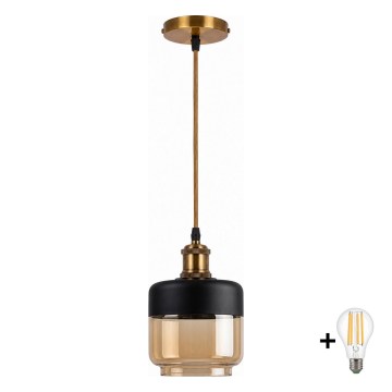 BRILAGI - Lámpara colgante LED con cable RETRO GLASS 1xE27/60W/230V Ø 14 cm oro/beige ahumado