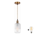 BRILAGI - Lámpara colgante LED con cable RETRO GLASS 1xE27/60W/230V Ø 14 cm oro/blanco
