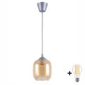 BRILAGI - Lámpara colgante LED con cable RETRO GLASS 1xE27/60W/230V Ø 14 cm plateado/marrón ahumado