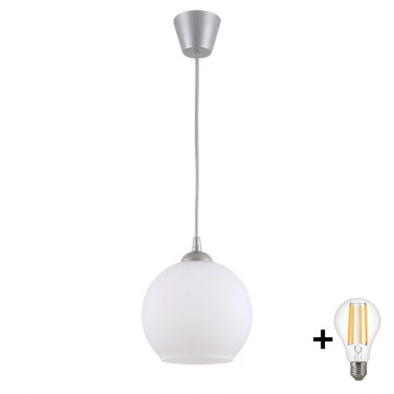 BRILAGI - Lámpara colgante LED con cable RETRO GLASS 1xE27/60W/230V Ø 15 cm plateado/blanco