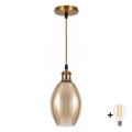 BRILAGI - Lámpara colgante LED con cable RETRO GLASS 1xE27/60W/230V Ø 17 cm dorada/beige ahumado