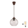 BRILAGI - Lámpara colgante LED con cable RETRO GLASS 1xE27/60W/230V Ø 18 cm marrón/transparente