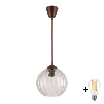 BRILAGI - Lámpara colgante LED con cable RETRO GLASS 1xE27/60W/230V Ø 18 cm marrón/transparente
