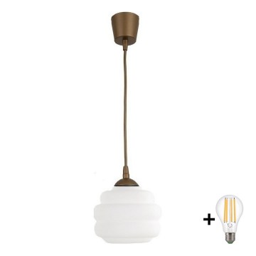 BRILAGI - Lámpara colgante LED con cable RETRO GLASS 1xE27/60W/230V Ø 20 cm marrón/blanco