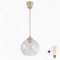 BRILAGI - Lámpara colgante LED con cable RETRO GLASS 1xE27/60W/230V Ø 25 cm beige/transparente