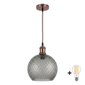 BRILAGI - Lámpara colgante LED con cable RETRO GLASS 1xE27/60W/230V Ø 25 cm cobre/gris ahumado