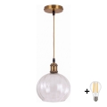 BRILAGI - Lámpara colgante LED con cable RETRO GLASS 1xE27/60W/230V Ø 25 cm dorada/transparente