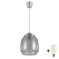 BRILAGI - Lámpara colgante LED con cable RETRO GLASS 1xE27/60W/230V Ø 26 cm plateado/gris ahumado