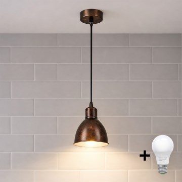 Brilagi - Lámpara colgante LED con cable RIDDY 1xE27/60W/230V cobre/pátina