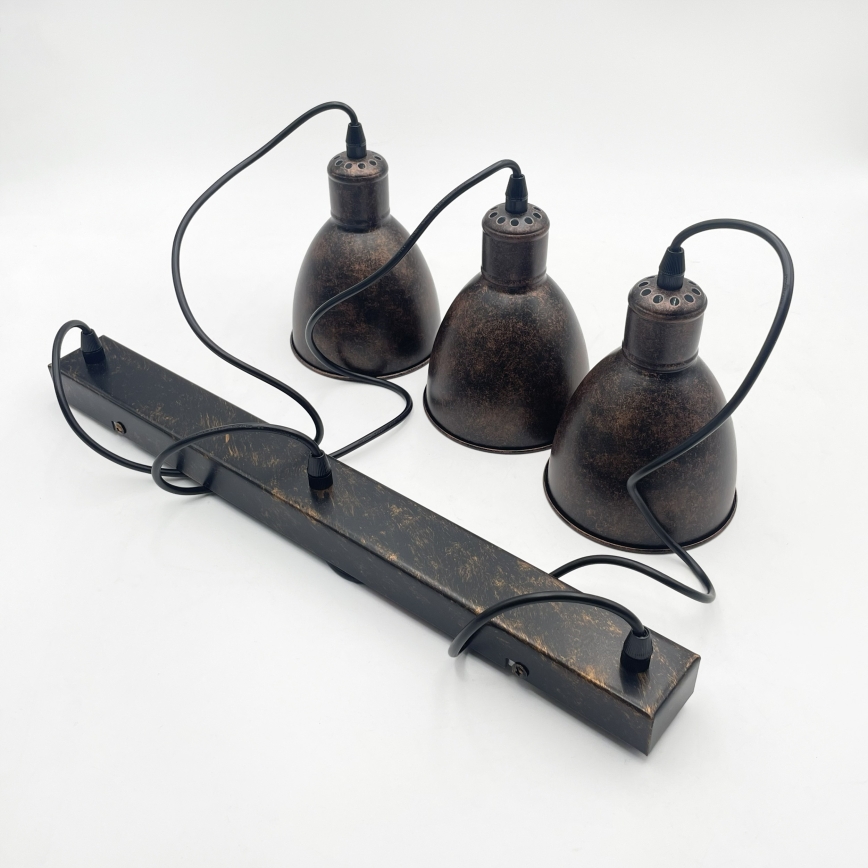 Brilagi - Lámpara colgante LED con cable RIDDY 3xE27/60W/230V cobre/pátina