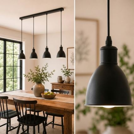 Brilagi - Lámpara colgante LED con cable RIDDY 4xE27/60W/230V negra