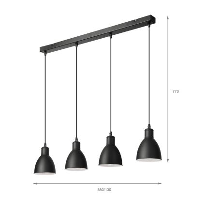 Brilagi - Lámpara colgante LED con cable RIDDY 4xE27/60W/230V negra