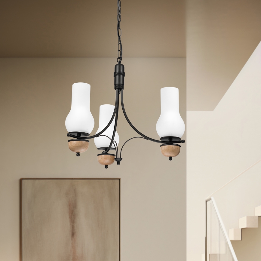 BRILAGI - Lámpara colgante LED con cadena COTTAGE 3xE14/40W/230V roble/negro/blanco