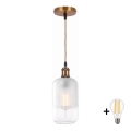 BRILAGI - Lámpara colgante LED de cable RETRO GLASS 1xE27/60W/230V Ø 14 cm dorado/blanco
