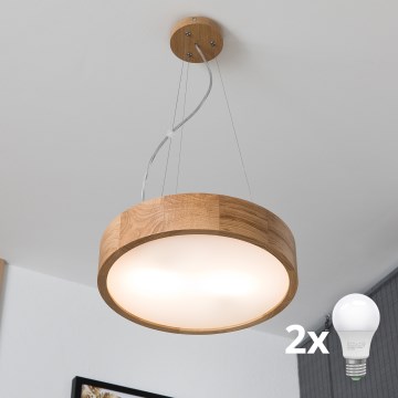 Brilagi - Lámpara colgante LED en cable CARVALHO 2xE27/15W/230V roble, diámetro 37 cm