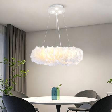 BRILAGI - Lámpara colgante LED FEATHER con cable 3xE27/40W/230V + 3xLED/3W Ø 50 cm blanca