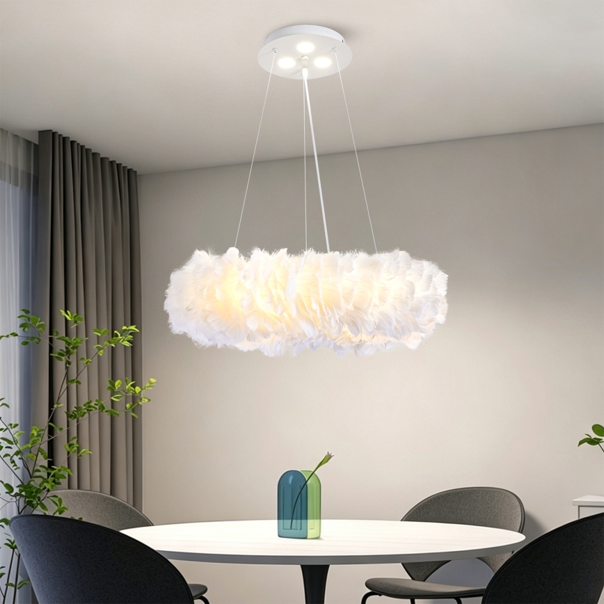 BRILAGI - Lámpara colgante LED FEATHER con cable 3xE27/40W/230V + 3xLED/3W Ø 50 cm blanca