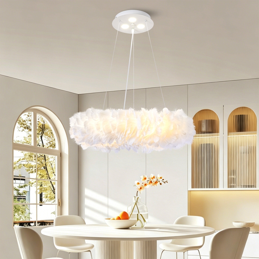 BRILAGI - Lámpara colgante LED FEATHER con cable 3xE27/40W/230V + 3xLED/3W Ø 50 cm blanca