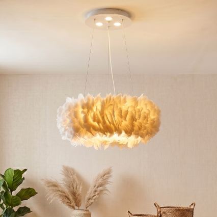 BRILAGI - Lámpara colgante LED FEATHER con cable 3xE27/40W/230V + 3xLED/3W Ø 50 cm blanca