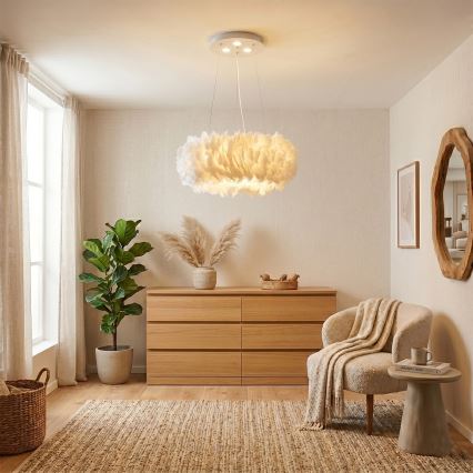 BRILAGI - Lámpara colgante LED FEATHER con cable 3xE27/40W/230V + 3xLED/3W Ø 50 cm blanca