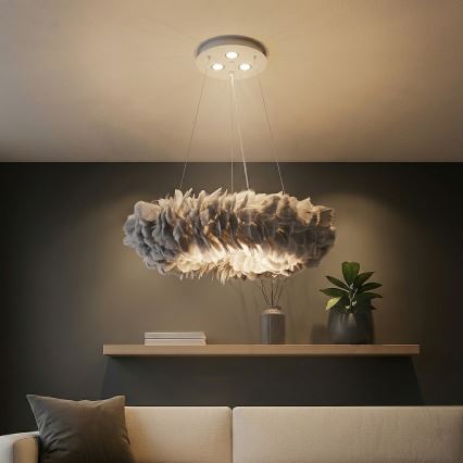 BRILAGI - Lámpara colgante LED FEATHER con cable 3xE27/40W/230V + 3xLED/3W Ø 50 cm, gris