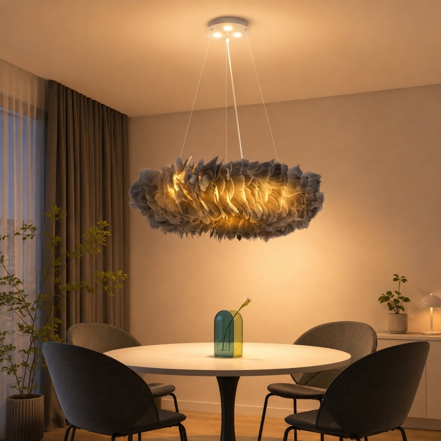 BRILAGI - Lámpara colgante LED FEATHER con cable 3xE27/40W/230V + 3xLED/3W Ø 50 cm, gris