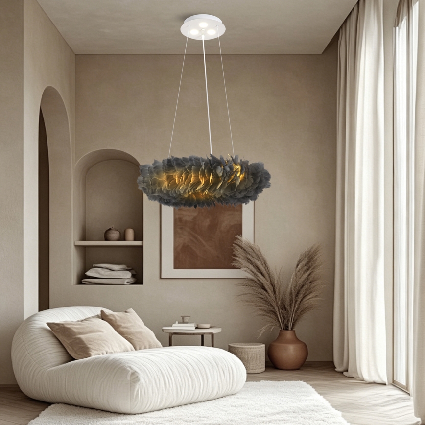 BRILAGI - Lámpara colgante LED FEATHER con cable 3xE27/40W/230V + 3xLED/3W Ø 50 cm, gris