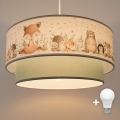 Brilagi - Lámpara colgante LED infantil BOBO 1xE27/60W/230V Ø 40 cm blanca/verde/con motivos de animales