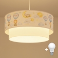 Brilagi - Lámpara colgante LED infantil BOBO 1xE27/60W/230V Ø40 cm blanco/beige/motivos animales