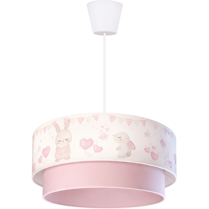 Brilagi - Lámpara colgante infantil LED BOBO 1xE27/60W/230V Ø 40 cm crema/rosa/conejitos