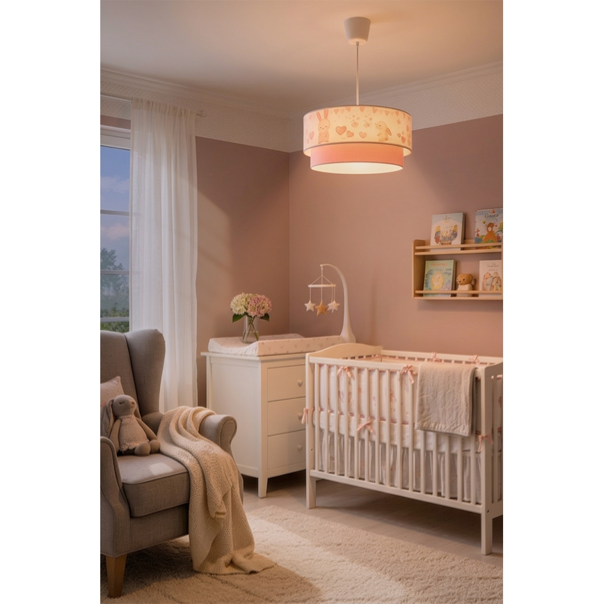 Brilagi - Lámpara colgante infantil LED BOBO 1xE27/60W/230V Ø 40 cm crema/rosa/conejitos
