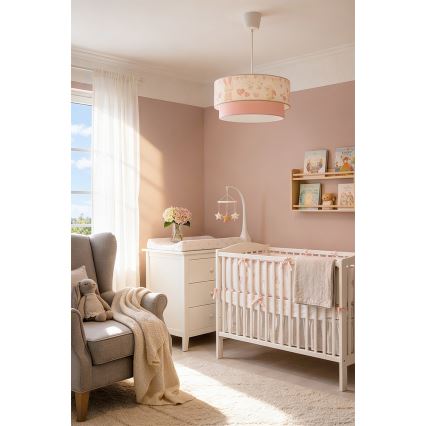 Brilagi - Lámpara colgante infantil LED BOBO 1xE27/60W/230V Ø 40 cm crema/rosa/conejitos