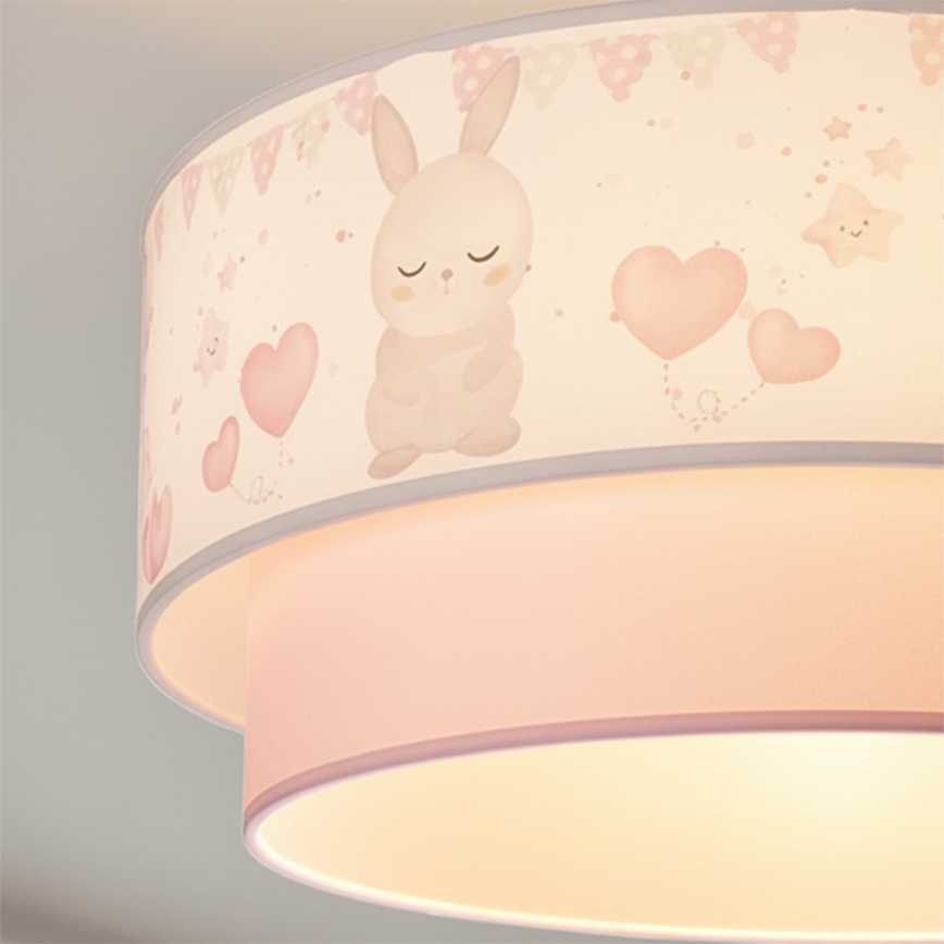 Brilagi - Lámpara colgante infantil LED BOBO 1xE27/60W/230V Ø 40 cm crema/rosa/conejitos