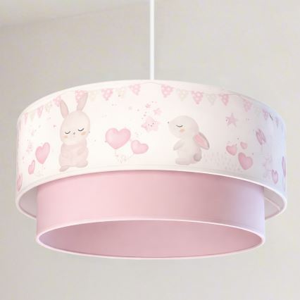 Brilagi - Lámpara colgante infantil LED BOBO 1xE27/60W/230V Ø 40 cm crema/rosa/conejitos