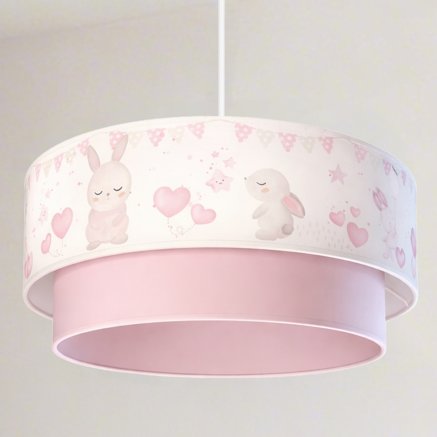 Brilagi - Lámpara colgante infantil LED BOBO 1xE27/60W/230V Ø 40 cm crema/rosa/conejitos