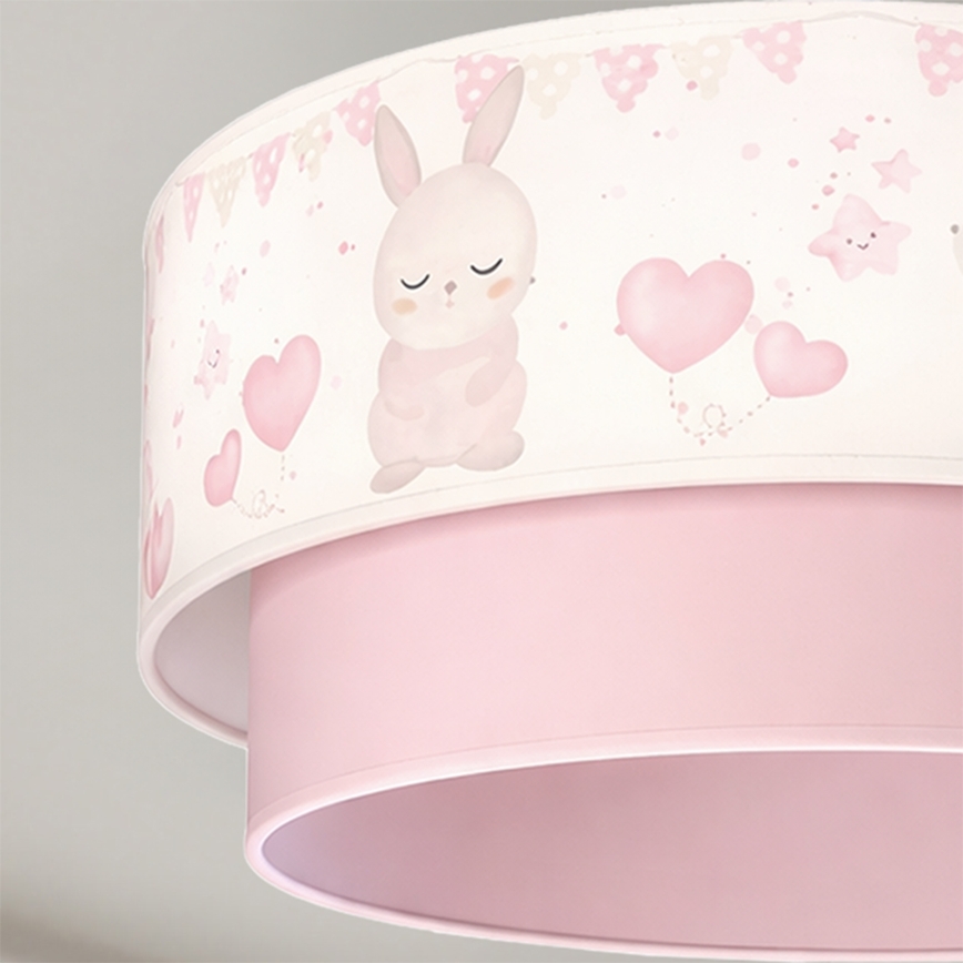 Brilagi - Lámpara colgante infantil LED BOBO 1xE27/60W/230V Ø 40 cm crema/rosa/conejitos