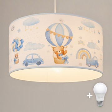 Brilagi - Lámpara colgante LED infantil BOBO con cable 1xE27/60W/230V Ø 35 cm azul/ositos