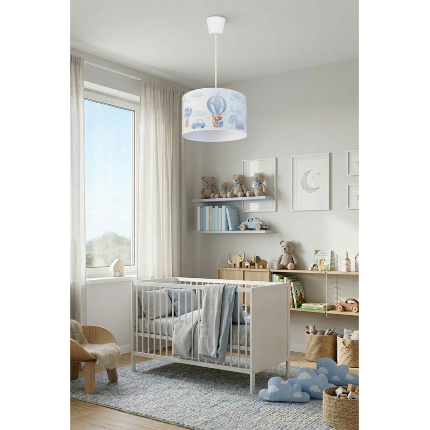 Brilagi - Lámpara colgante LED infantil BOBO con cable 1xE27/60W/230V Ø 35 cm azul/ositos