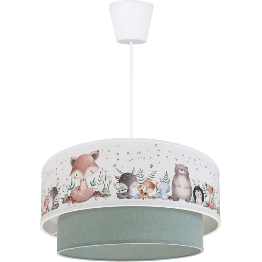 Brilagi- Lámpara colgante LED infantil con cable BOBO 1xE27/60W/230V, diámetro 40 cm, blanco/verde/motivo animal