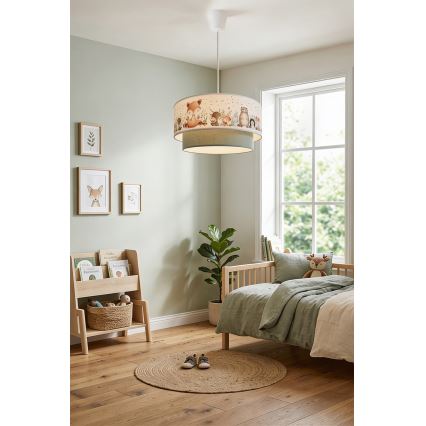 Brilagi- Lámpara colgante LED infantil con cable BOBO 1xE27/60W/230V, diámetro 40 cm, blanco/verde/motivo animal