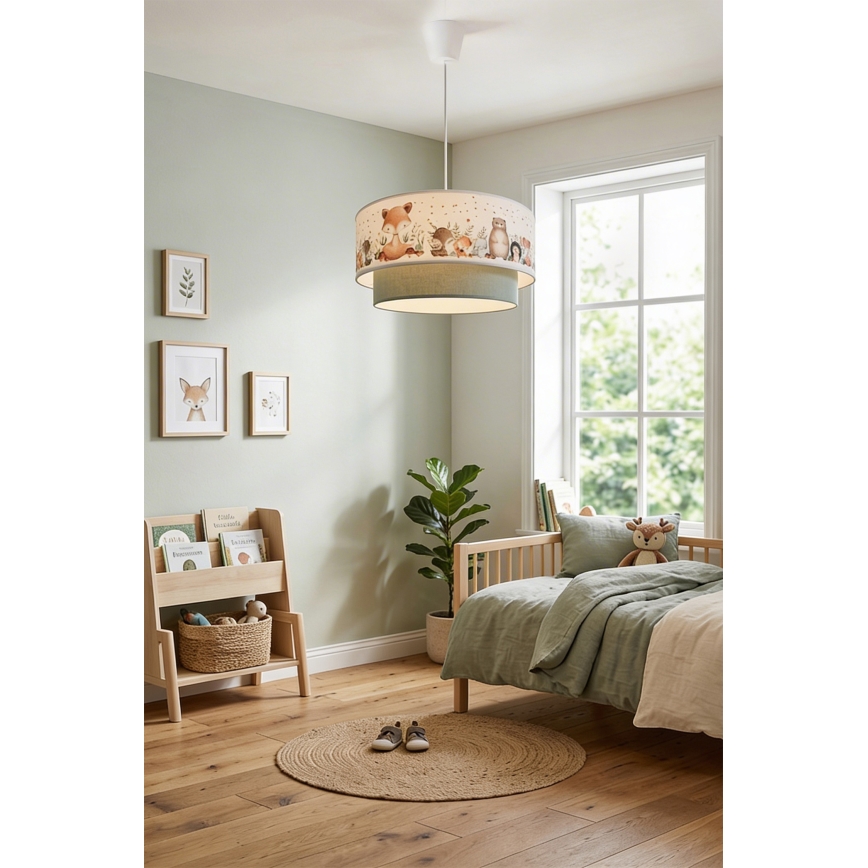 Brilagi- Lámpara colgante LED infantil con cable BOBO 1xE27/60W/230V, diámetro 40 cm, blanco/verde/motivo animal