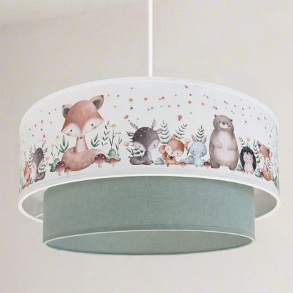 Brilagi- Lámpara colgante LED infantil con cable BOBO 1xE27/60W/230V, diámetro 40 cm, blanco/verde/motivo animal
