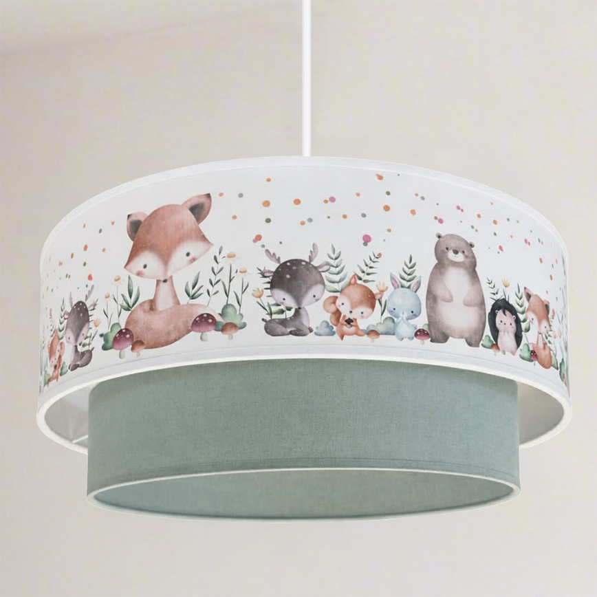Brilagi- Lámpara colgante LED infantil con cable BOBO 1xE27/60W/230V, diámetro 40 cm, blanco/verde/motivo animal