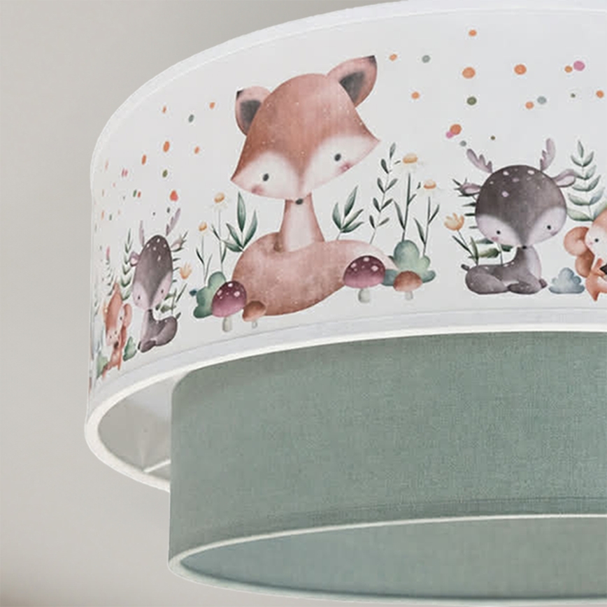 Brilagi- Lámpara colgante LED infantil con cable BOBO 1xE27/60W/230V, diámetro 40 cm, blanco/verde/motivo animal