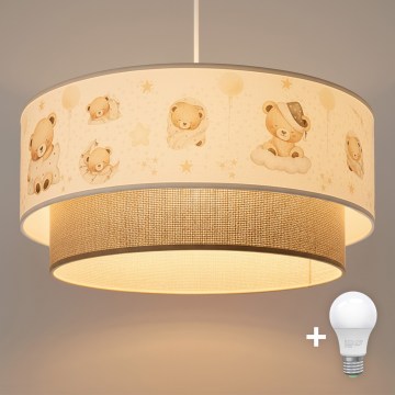 Brilagi - Lámpara colgante LED infantil con cable BOBO 1xE27/60W/230V Ø 40 cm blanco/beige/oso