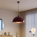 BRILAGI - Lámpara colgante LED METALO con cable 1xE27/40W/230V Ø 40 cm burdeos/cobre