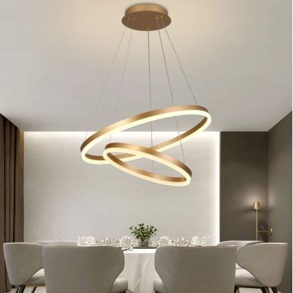 Brilagi - Lámpara colgante LED regulable en cable CIRCLE LED/70W/230V 3000-6500K Ø 60 cm dorada + control remoto