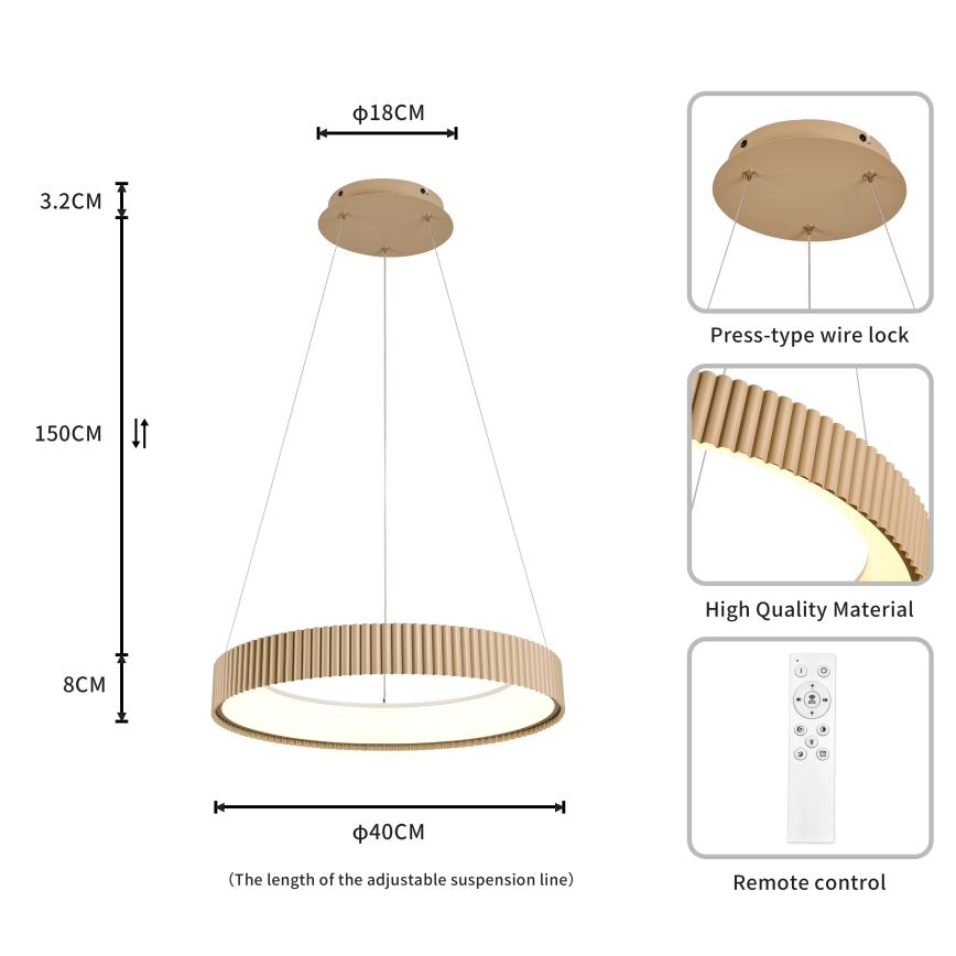Brilagi - Lámpara colgante LED regulable suspendida por cable FALCON MODERN LED/30W/230V 3000-6500K 40 cm beige + mando a distancia