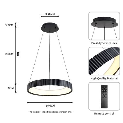 Brilagi - Lámpara colgante LED regulable con cable FALCON MODERN LED/30W/230V 3000-6500K Ø 40 cm negra + mando a distancia